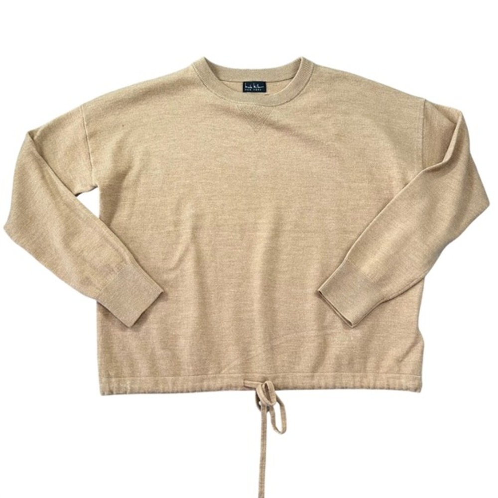 Nicole Miller Size Large Extra Fine Merino Wool Drawstring Boxy Sweater Camel
